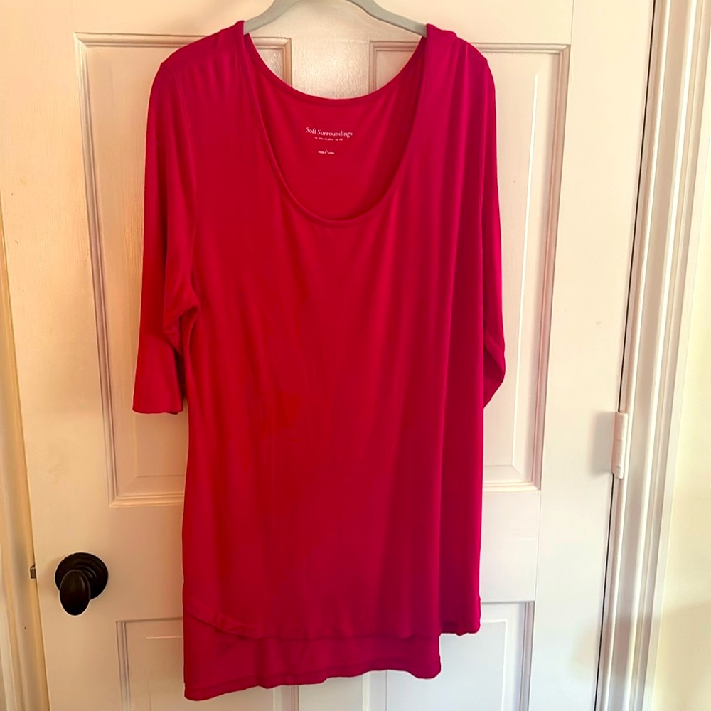 Soft Surroundings Womens Tunic Top Size Large Pink Jersey Rounded Hem Casual